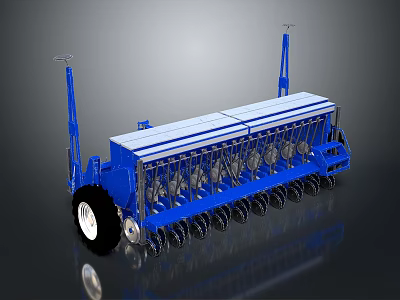 Blue Agricultural Seeder Machinery With Multiple Planting Units Metal Wheels And Structure 3d model
