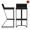 Sleek Black Leather Bar Stool With Metal Frame And Footrest