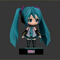 Chibi Anime Character Figure With Blue Green Pigtails Pink Hair Accessories And Black Base