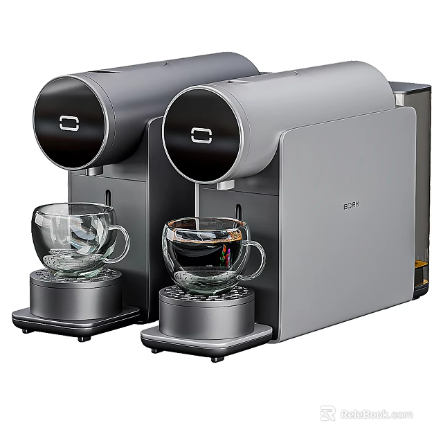 Modern Kitchen Appliances Two Coffee Machines In Silver And Black With Glass Cups 3d model 