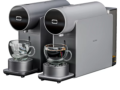 Modern Kitchen Appliances Two Coffee Machines In Silver And Black With Glass Cups 3d model