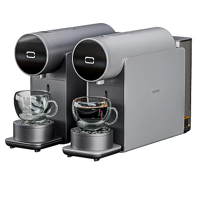 Modern Kitchen Appliances Two Coffee Machines In Silver And Black With Glass Cups 3d model