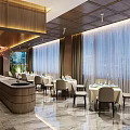 Elegant Restaurant Interior With Wine Shelves Wooden Walls Chandelier Dining Tables And Greenery Decor