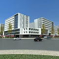 Modern Office Buildings Complex Featuring Central Courtyard Greenery And Surrounding Roads 3d model
