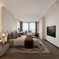 Modern Bedroom Interior With Comfortable Bed Pillows Nightstands Lamps Rug Desk Chair And Window