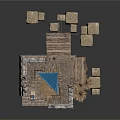 Ruined Stone Building Interior With Wooden Beams Blue Canopy And Scattered Items