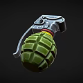 Green Textured Hand Grenade With Metal Safety Pin And Red Yellow Bands Design