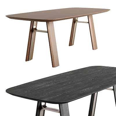 Stylish Light And Dark Wood Dining Tables With Cross Legs And Wood Grain Finish 3d model