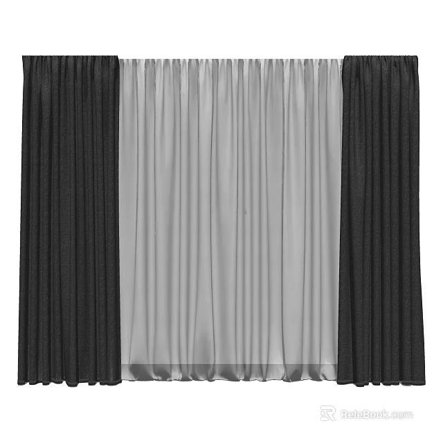 Window Curtains With Dark Side Panels And Sheer Light Filtering Center 3d model