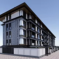 Traditional Chinese Style Multi Story Building With Gray White Exterior Balconies And Windows