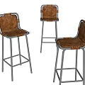 Industrial Leather Bar Stools With Black Metal Frame And Curved Backrest Design