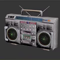 Vintage Silver Boombox Stereo System With Dual Speakers Antenna And Retro Handle