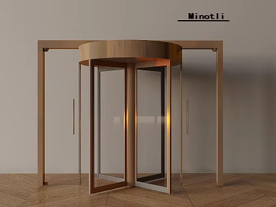 Elegant Minetti Glass Swing Door Interior With Brass Frame Light Walls Wooden Flooring 3d model
