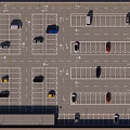 Parking Lot With White Car Yellow Lines Parking Sign And Brick Walls