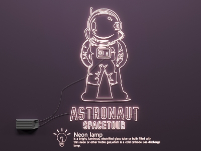 Neon glow light advertising word astronaut pilot 3d model