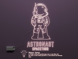 Neon glow light advertising word astronaut pilot 3d model