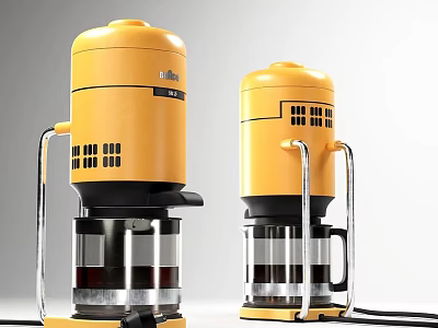 Two Yellow Electric Coffee Makers With Transparent Containers And Metal Stands 3d model