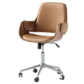 Modern Brown And Black Office Chairs With Leather Seats Wooden Armrests And Metal Wheel Bases