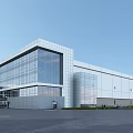 Modern Office Building With Glass Curtain Walls Silver Metal Exterior And Front Entrance Design