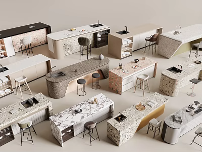 Modern Stylish Bar Counter Designs With Various Shapes And Matching Stools 3d model