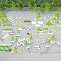 Tree Planters Design Featuring Various Shapes And Greenery In Paved Public Space 3d model