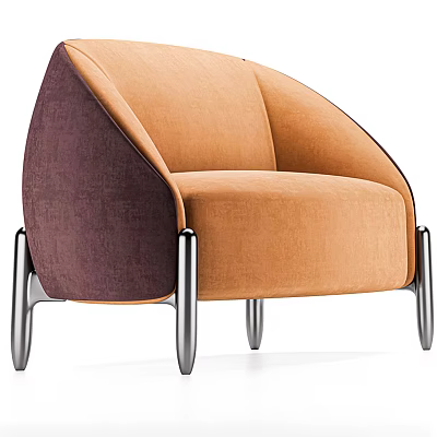 Modern Single Sofa with Orange Purple Upholstery and Silver Metal Legs 3d model
