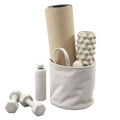 Essential Living Items in Soft Storage Bag with Yoga Mat Foam Roller Water Bottle Dumbbells 3d model