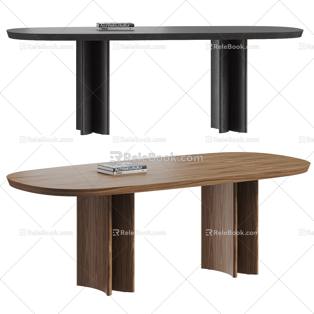 Middle-style solid wood dining table 3d model