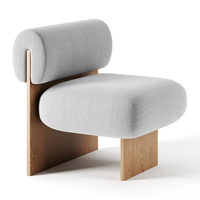 Light Gray Fabric Single Sofa With Modern Minimalist Design And Oak Wooden Legs 3d model