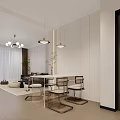 Modern Open Dining Living Room Interior With White Cabinets Dining Table And Pendant Lights