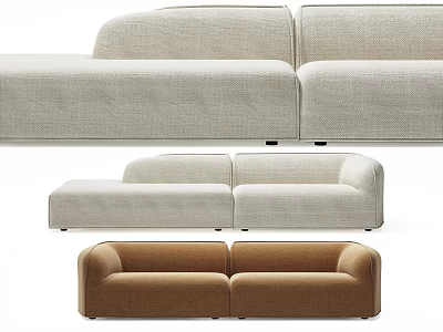 Modern Sectional Sofa with Beige Brown Fabric Upholstery and Modular Design Armrests 3d model