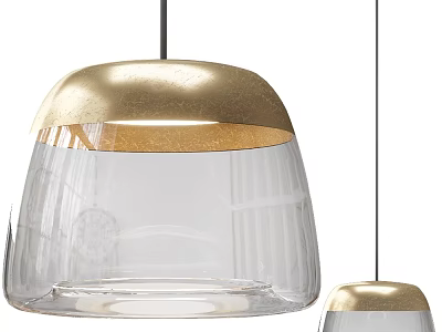 Two Modern Elegant Pendant Lights with Gold Top and Transparent Glass Design 3d model