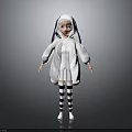 Child In White Hooded Coat Standing With Black And White Striped Stockings