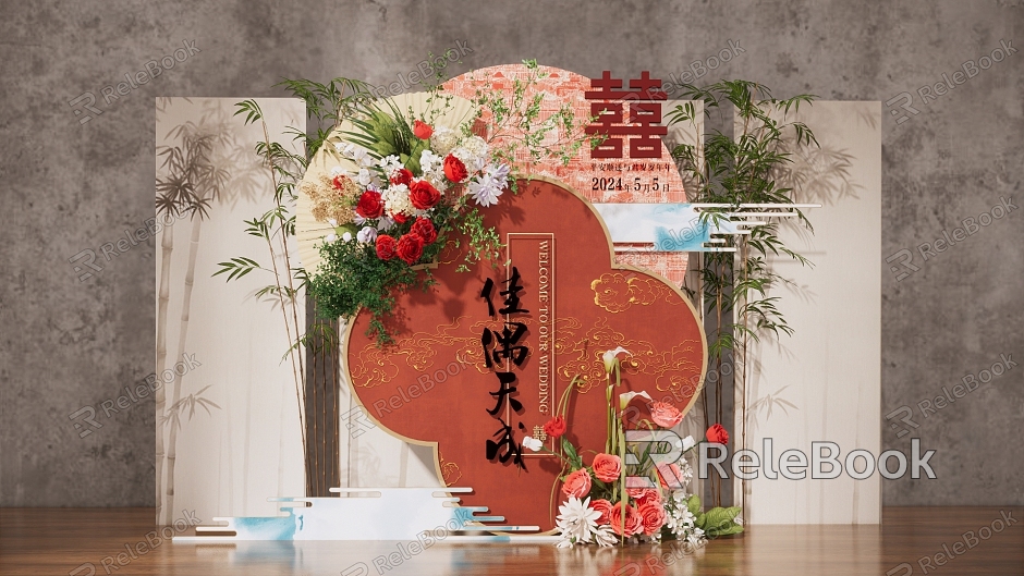 Chinese Wedding New Chinese Wedding Chinese Beauty Chen Wedding Floral Welcome Area Display Area Photo Area Ceremony Area Bamboo Wedding Engagement Arrangement model