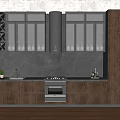 Modern Kitchen Interior With Dark Wood Cabinets Wine Rack And Stone Backsplash