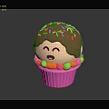 Smiling Cupcake With Chocolate Frosting Colorful Sprinkles Pink Cup And Candy Decorations