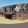 Old Wooden Detached House With Damaged Roof And Simple Rural Structure Set In Sandy Terrain