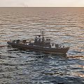 Warship Sailing On Calm Ocean Under Clear Sky With Gray Hull Red Bottom And Flags