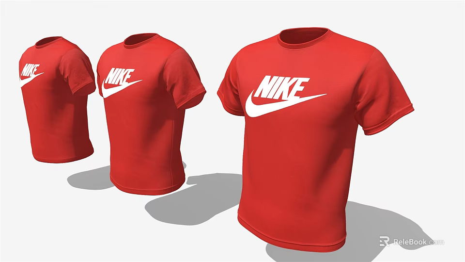 Red Nike T shirts With White Swoosh Logo Three Pieces 3d model 