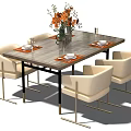 Modern Dining Table And Chairs Set With Beige Gray Seats And Tableware Decor 3d model