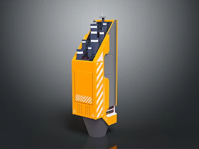 Yellow Industrial Machinery With Vertical Body Black Components Warning Stripes And Gray Base 3d model