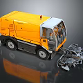 Computer Generated 3D Model of Yellow Sweeper Truck with Cleaning Gear 3d model