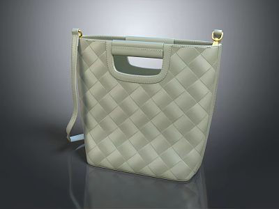 Light Gray Quilted Leather Tote Bag with Shoulder Strap and Gold Hardware 3d model