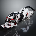 Mechanical Leopard With White Black Body Red Details In Dynamic Pose On Smooth Reflective Surface 3d model
