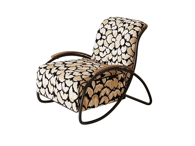 Modern Single Sofa With Abstract Black And White Pattern Wooden Armrests And Metal Frame 3d model