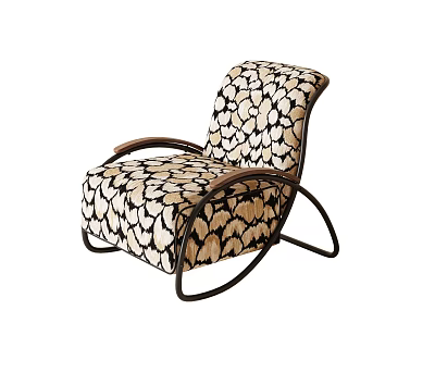 Modern Single Sofa With Abstract Black And White Pattern Wooden Armrests And Metal Frame 3d model