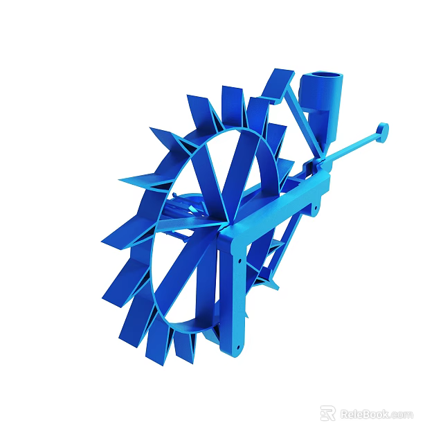 Blue Industrial Mechanical Gear Structure With Rotating Blades And Parts 3d model 