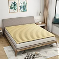 Double Bed With Wooden Slat Mattress Support Grey Upholstered Headboard And Light Wood Frame