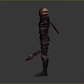 Man Wearing Tattered Outfit with Arms Outstretched and Sword on Hip 3D Character