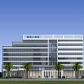 Modern Hotel Building Exterior With Glass Windows Palm Trees And Main Entrance